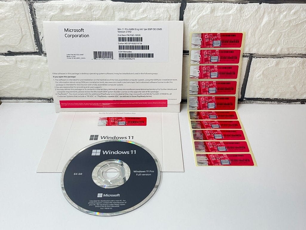 Box DVD Windows 11 Pro + 10 Coa Sticker Label