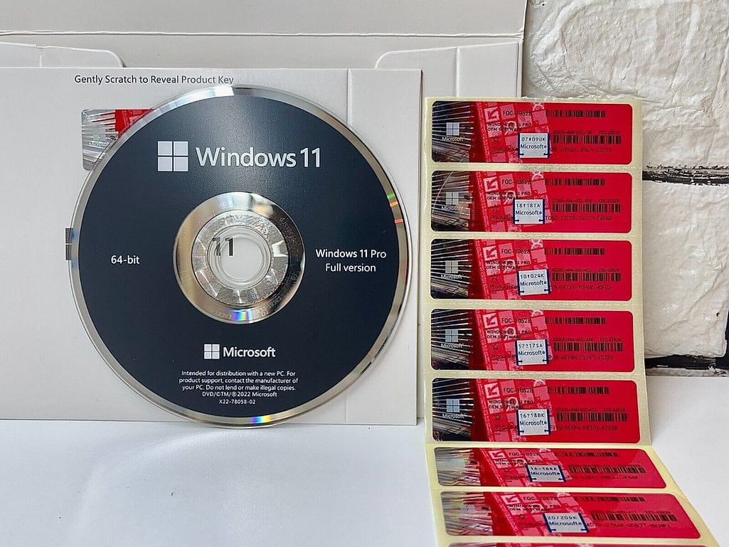 Box DVD Windows 11 Pro + 10 Coa Sticker Label