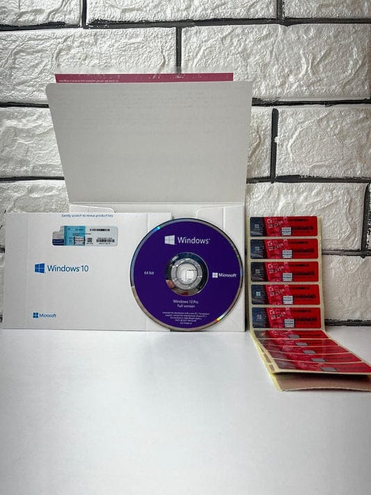 Box DVD Windows 10 Pro + 10 Coa Sticker Label