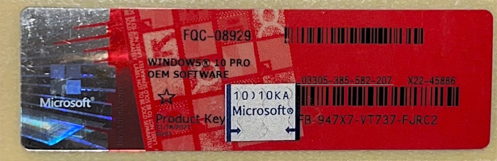 Windows 10 Pro (Professional) Adesivo da grattare + chiave di licenza