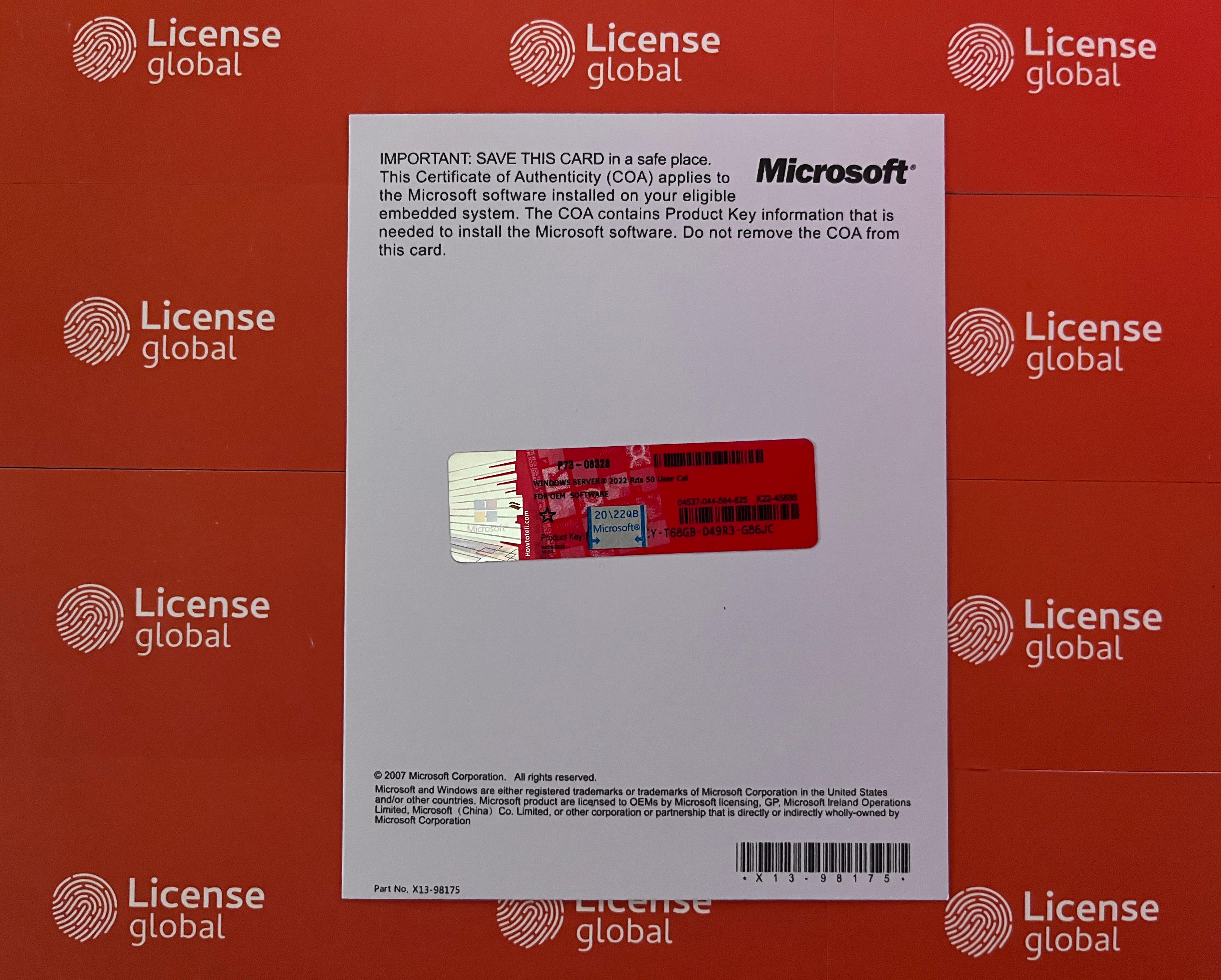 Windows Server 2022 RDS 50 USER CAL COA STICKER