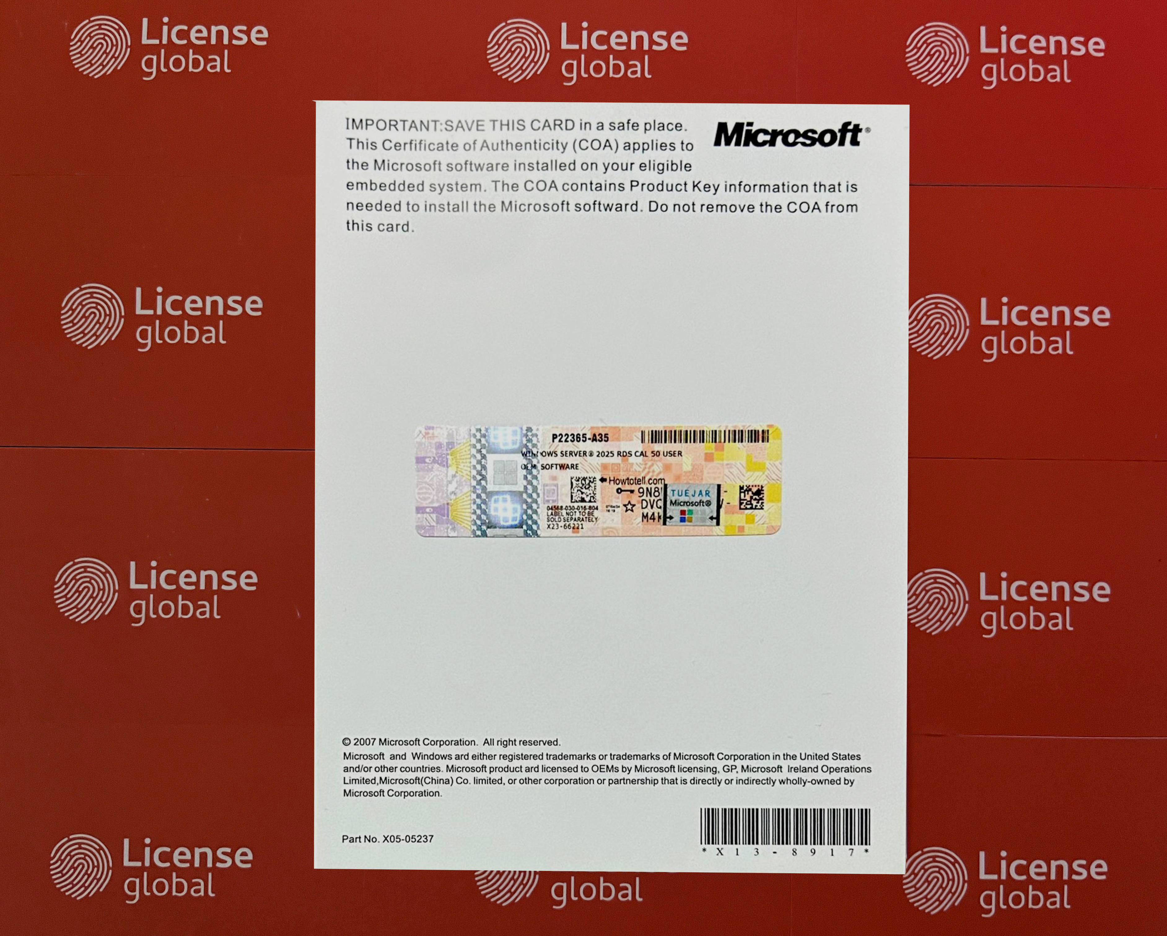 Windows Server 2025 RDS 50 USER CAL COA STICKER