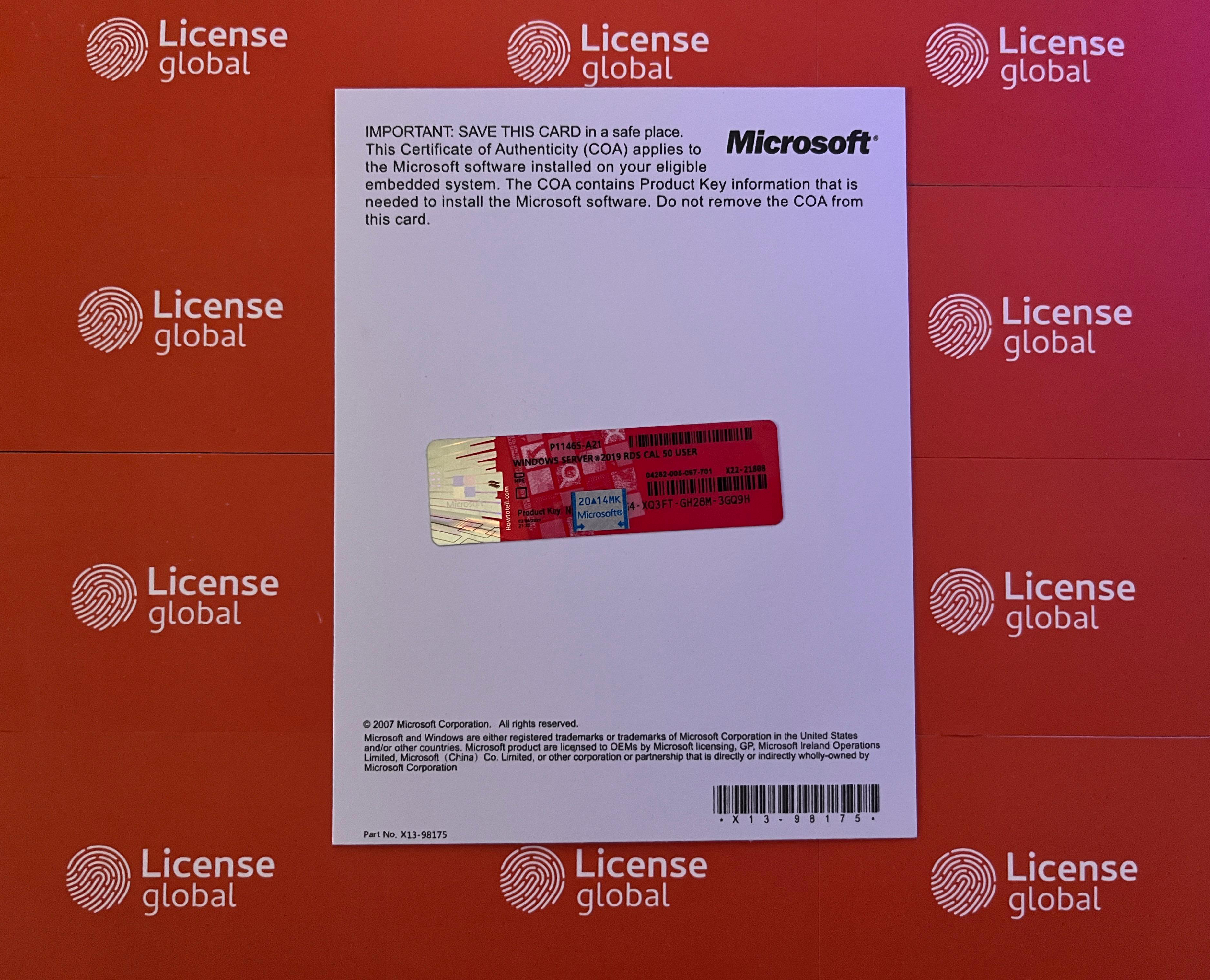 Windows Server 2019 RDS 50 USER CAL COA STICKER