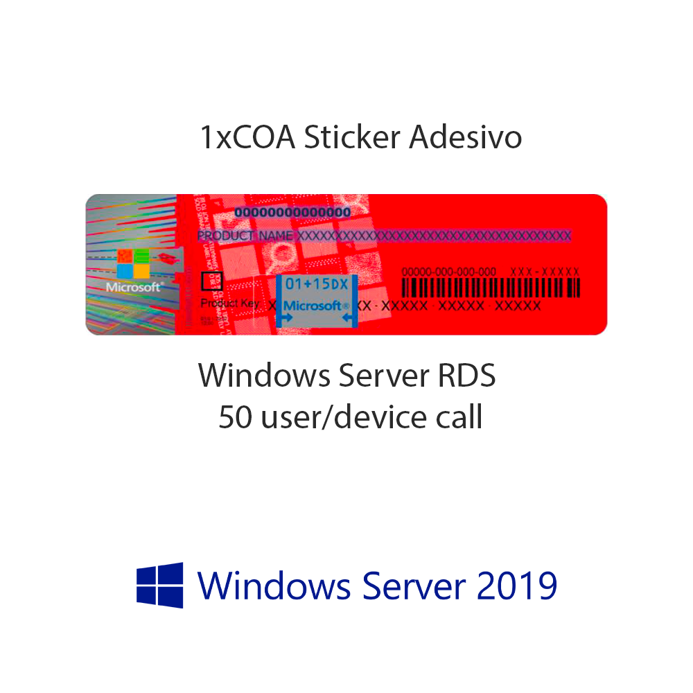 Windows Server 2019 RDS 50 USER CAL COA STICKER